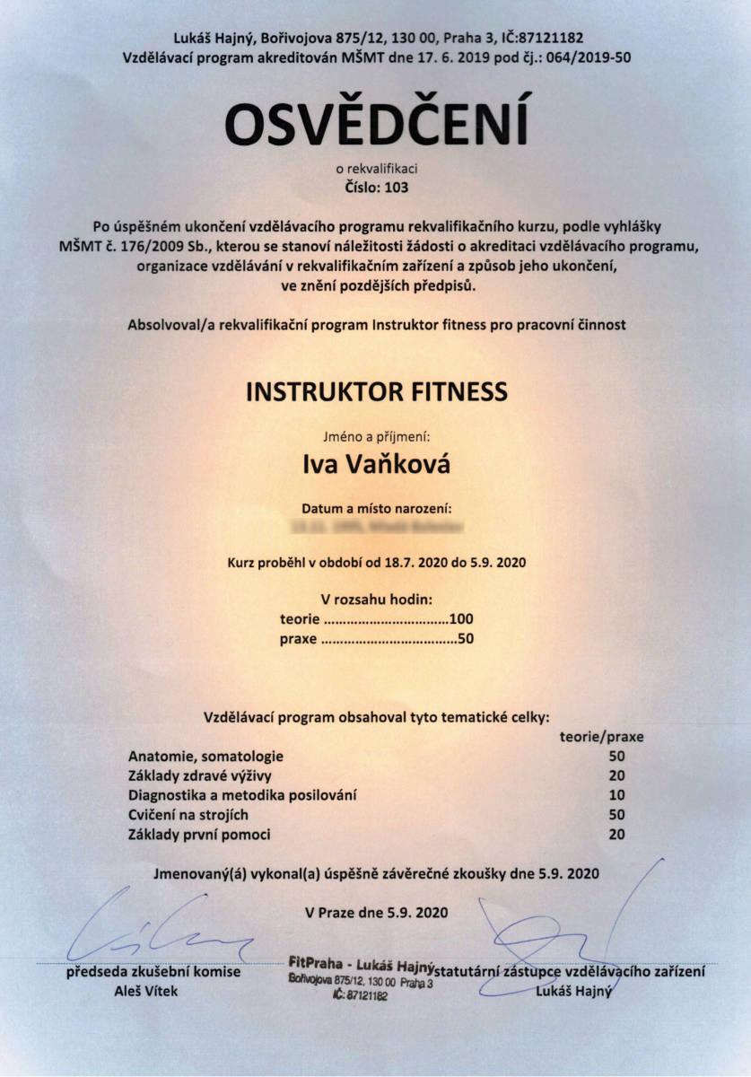 Certifikát instruktor fitness