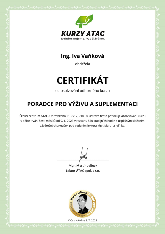 Certifikát poradce pro výživu